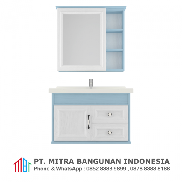 Shunda Cabinet PVC - Wall Mounted - Blue and White Woodgrain - G80B-0401